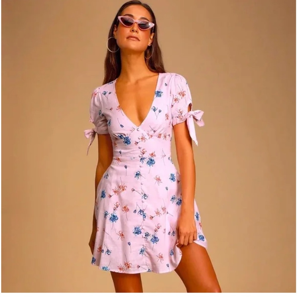 Lulus Lilly Light Pink Floral Mini Dress size S